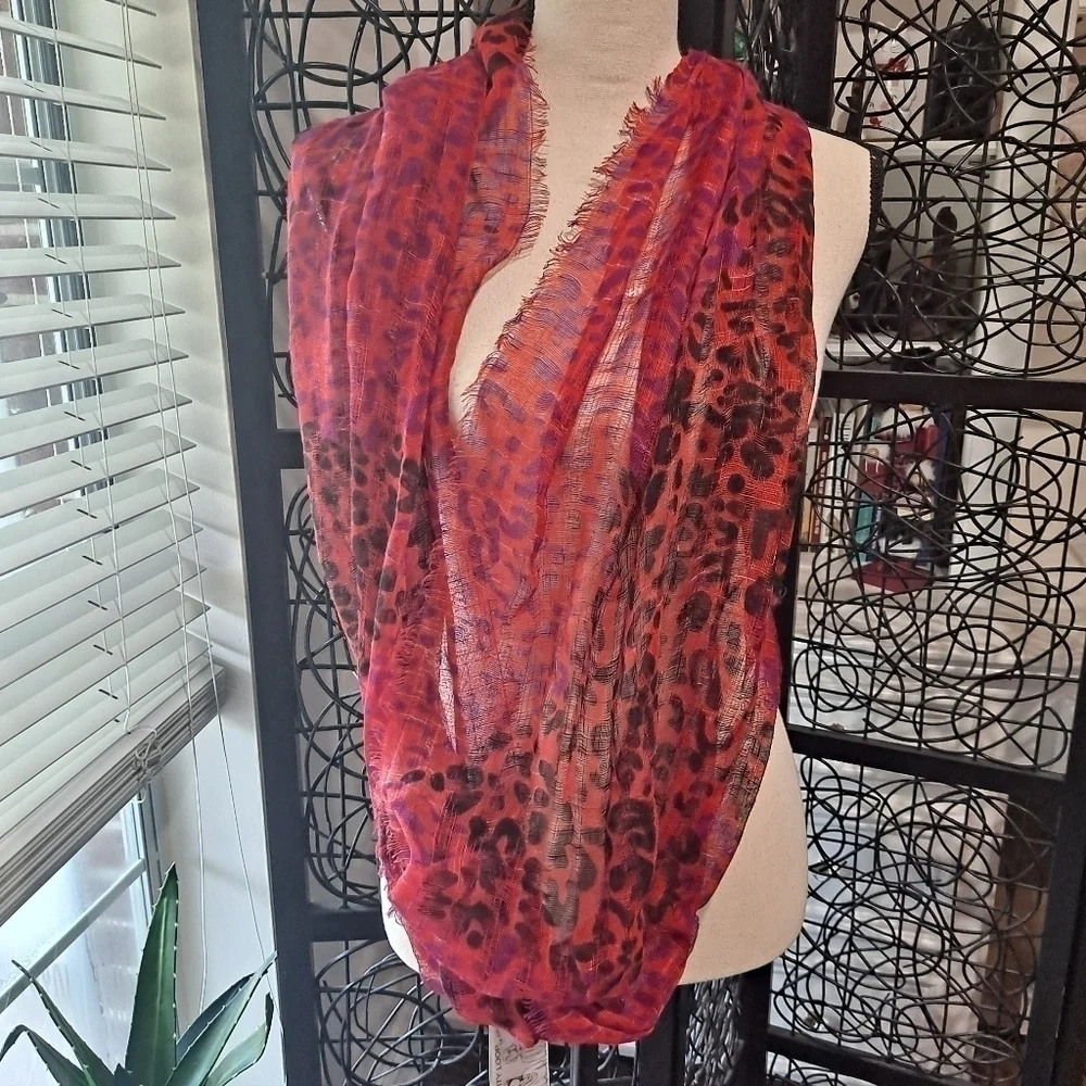 Collection Eighteen Infinty Loop Scarf Red Animal Print NWT